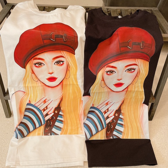 Cute print girl t-shirt in white and black - Picture 1 of 7